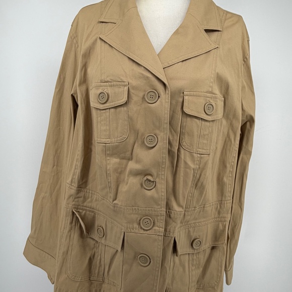 Lane Bryant Womens Utility Jacket 22/24 Button Collared Shacket Cotton Field Tan - Picture 2 of 13